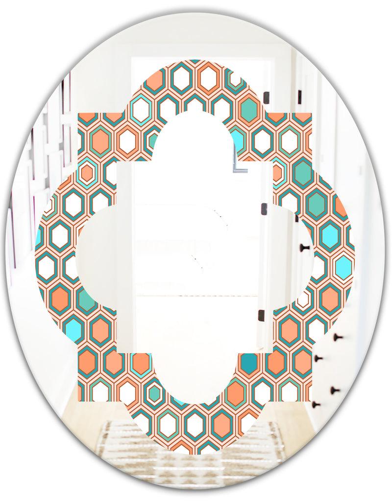 DesignQ Retro Hexagon Pattern III - Modern Round Or Oval Wall Mirror - Quatrefoil