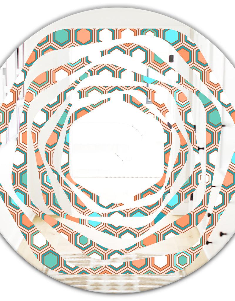 DesignQ Retro Hexagon Pattern III - Modern Round Or Oval Wall Mirror - Whirl