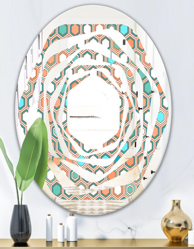 DesignQ Retro Hexagon Pattern III - Modern Round Or Oval Wall Mirror - Whirl