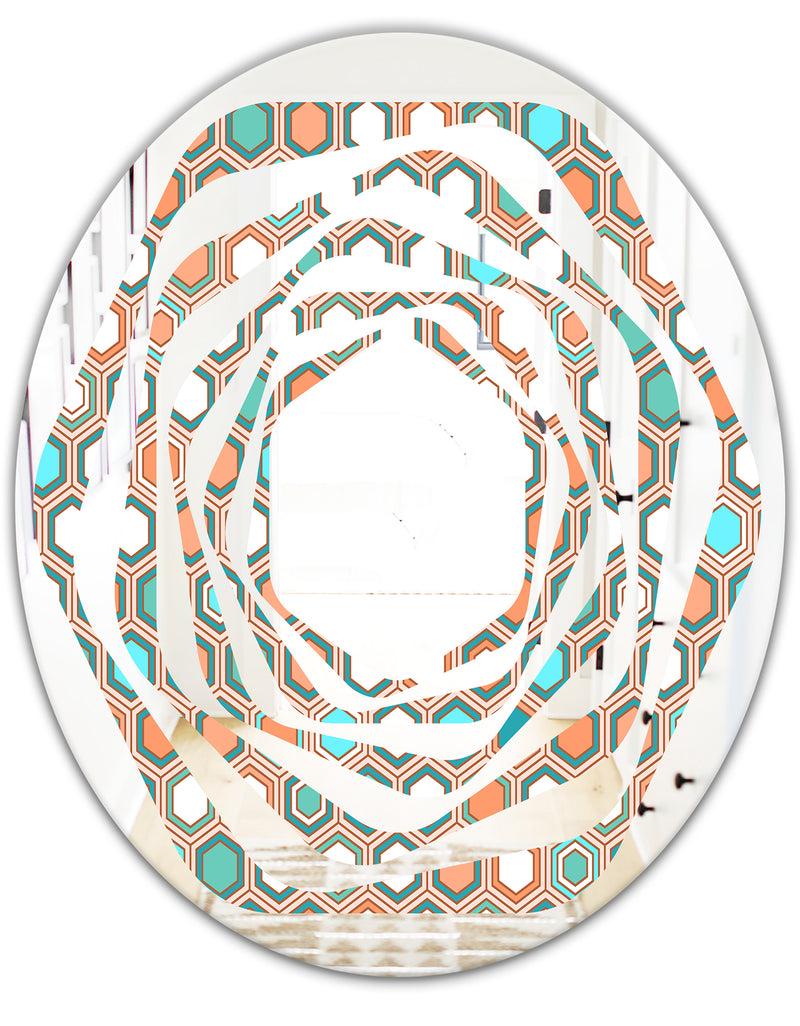 DesignQ Retro Hexagon Pattern III - Modern Round Or Oval Wall Mirror - Whirl