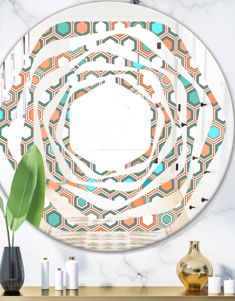 DesignQ Retro Hexagon Pattern III - Modern Round or Oval Wall Mirror - Whirl
