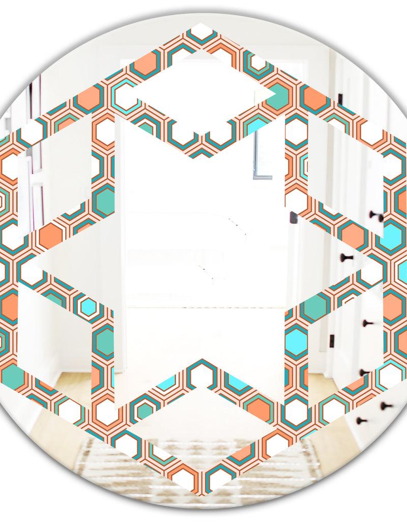 DesignQ Retro Hexagon Pattern III - Modern Round Or Oval Wall Mirror - Hexagon Star