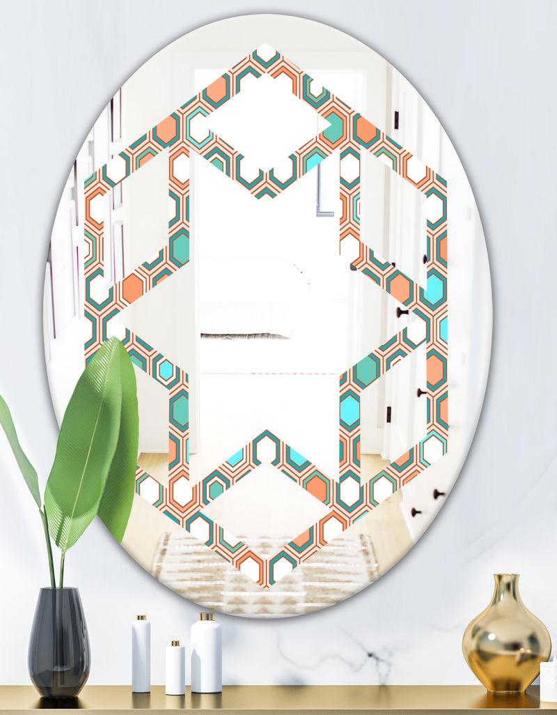 DesignQ Retro Hexagon Pattern III - Modern Round Or Oval Wall Mirror - Hexagon Star