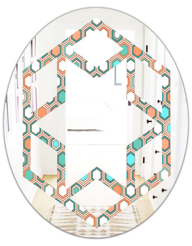 DesignQ Retro Hexagon Pattern III - Modern Round Or Oval Wall Mirror - Hexagon Star