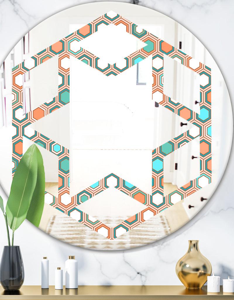 DesignQ Retro Hexagon Pattern III - Modern Round or Oval Wall Mirror - Hexagon Star