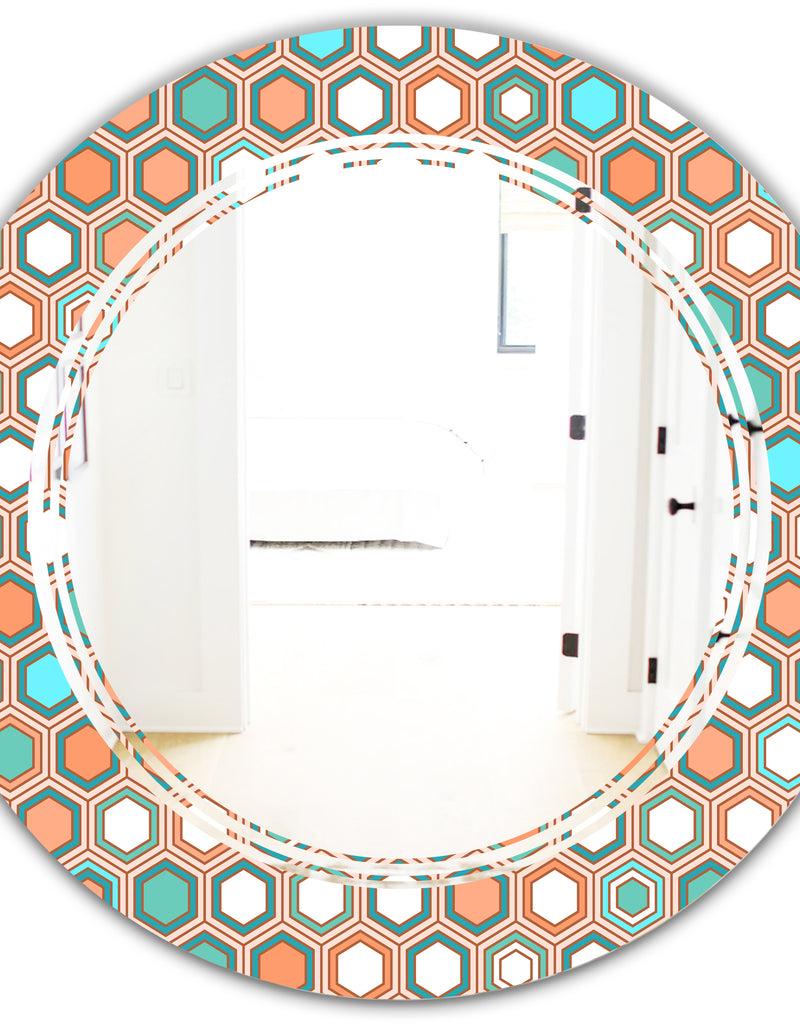 DesignQ Retro Hexagon Pattern III - Modern Round Or Oval Wall Mirror - Triple C