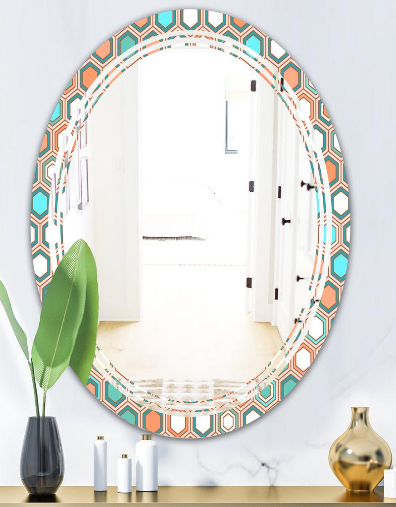 DesignQ Retro Hexagon Pattern III - Modern Round Or Oval Wall Mirror - Triple C
