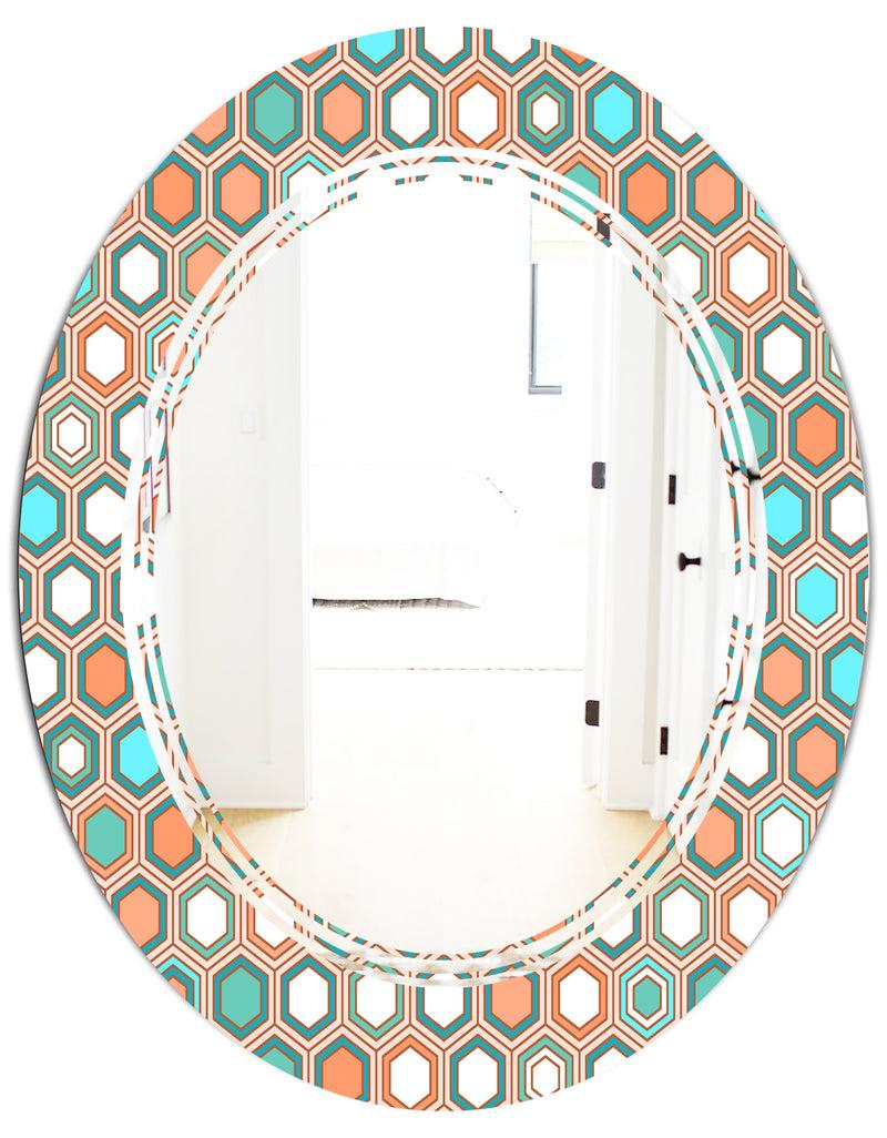 DesignQ Retro Hexagon Pattern III - Modern Round Or Oval Wall Mirror - Triple C