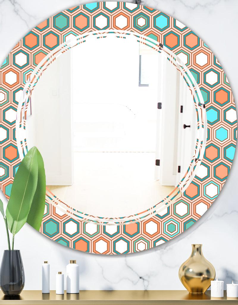 DesignQ Retro Hexagon Pattern III - Modern Round or Oval Wall Mirror - Triple C