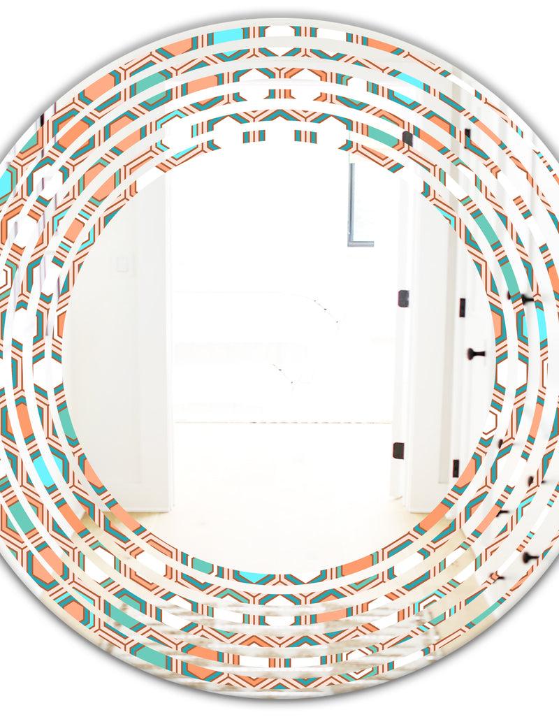 DesignQ Retro Hexagon Pattern III - Modern Round Or Oval Wall Mirror - Wave