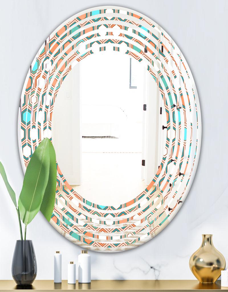 DesignQ Retro Hexagon Pattern III - Modern Round Or Oval Wall Mirror - Wave