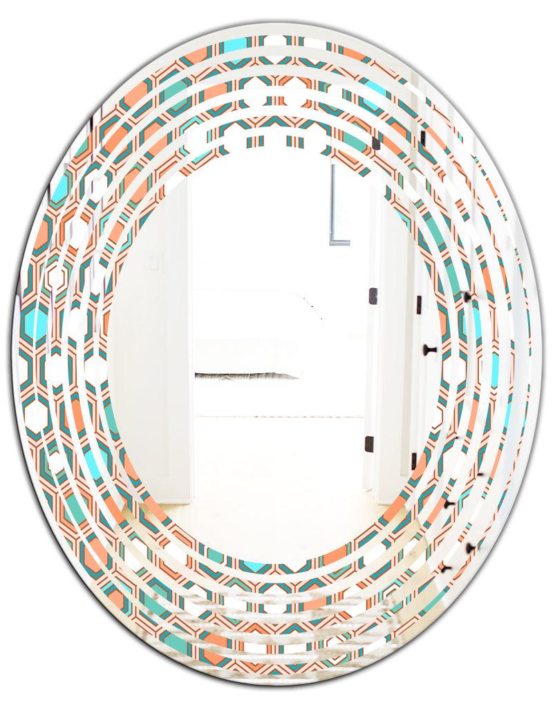 DesignQ Retro Hexagon Pattern III - Modern Round Or Oval Wall Mirror - Wave