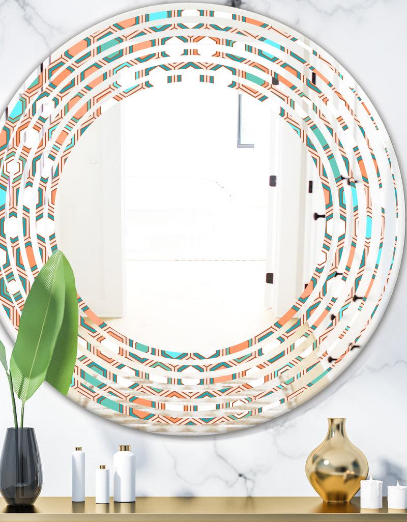 DesignQ Retro Hexagon Pattern III - Modern Round or Oval Wall Mirror - Wave