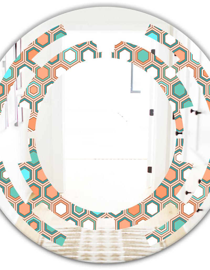 DesignQ Retro Hexagon Pattern III - Modern Round Or Oval Wall Mirror - Space