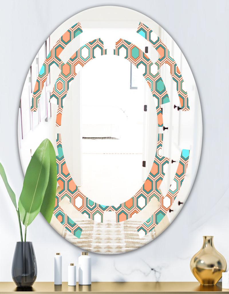 DesignQ Retro Hexagon Pattern III - Modern Round Or Oval Wall Mirror - Space