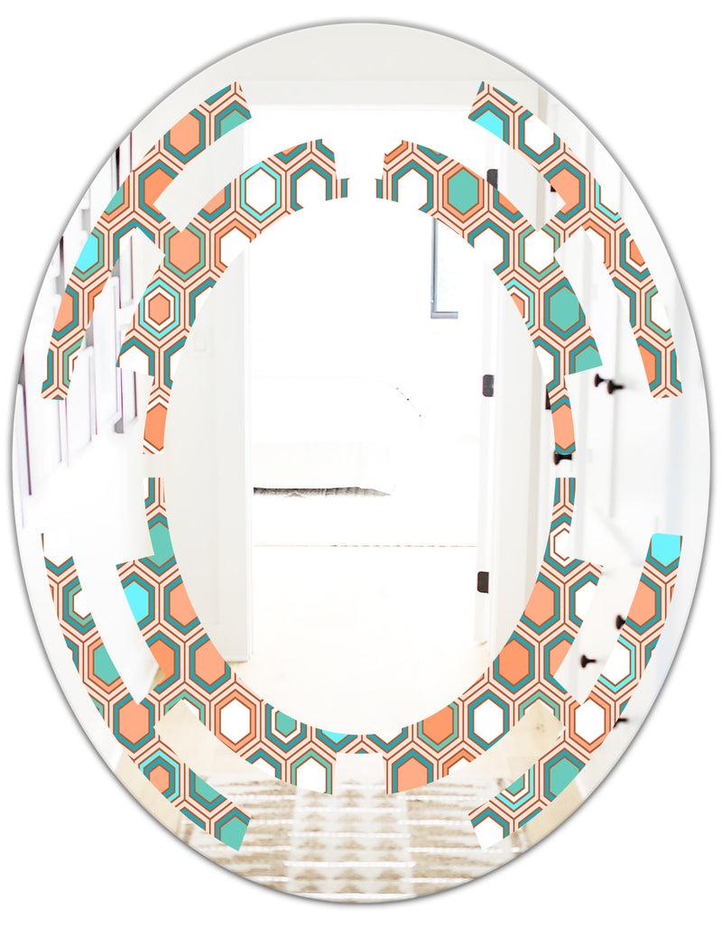 DesignQ Retro Hexagon Pattern III - Modern Round Or Oval Wall Mirror - Space