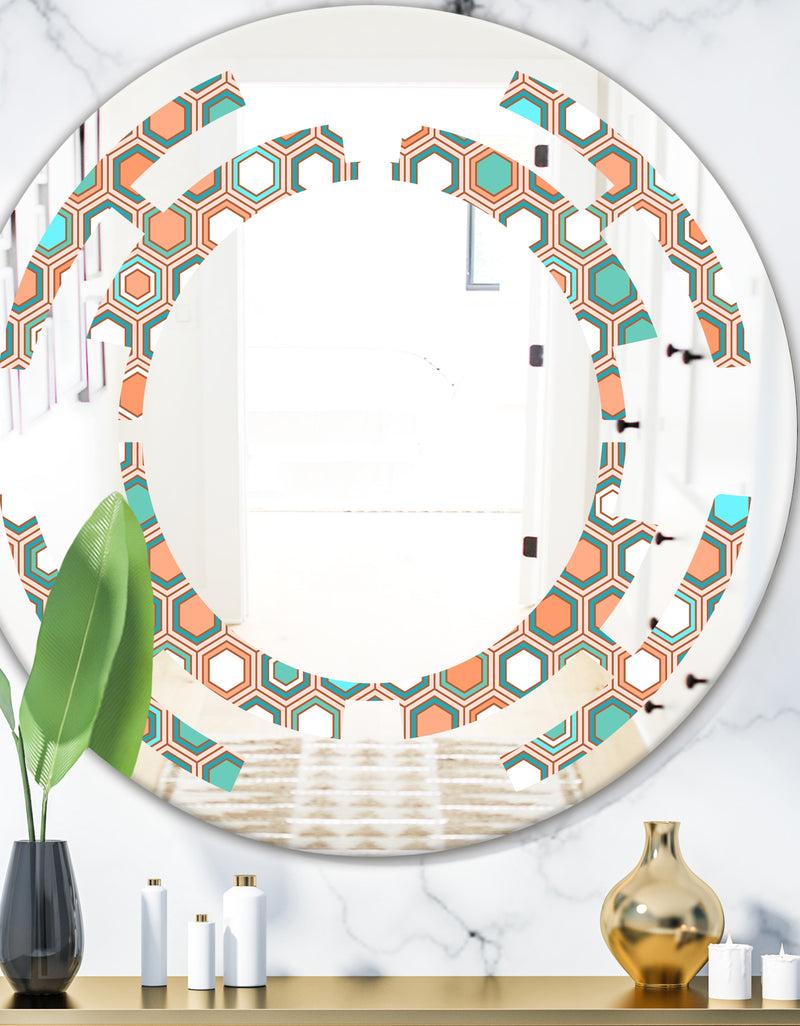 DesignQ Retro Hexagon Pattern III - Modern Round or Oval Wall Mirror - Space