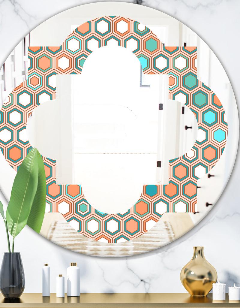 DesignQ Retro Hexagon Pattern III - Modern Round or Oval Wall Mirror - Quatrefoil