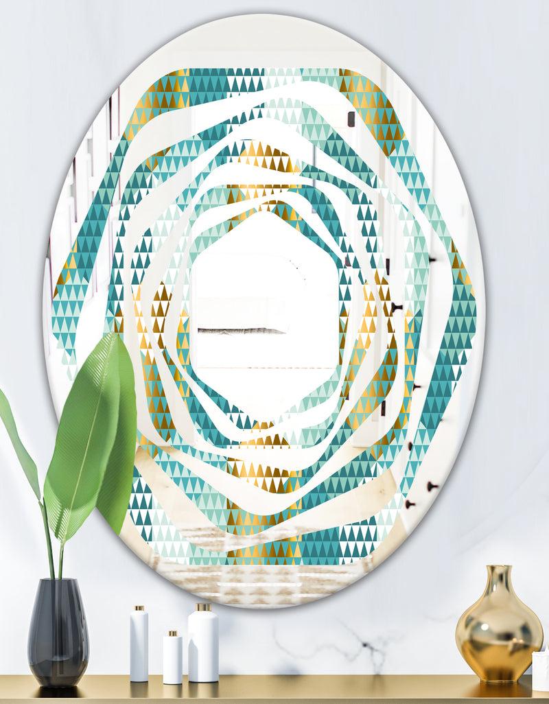 DesignQ Retro Hexagon Pattern IV - Modern Round Or Oval Wall Mirror - Whirl