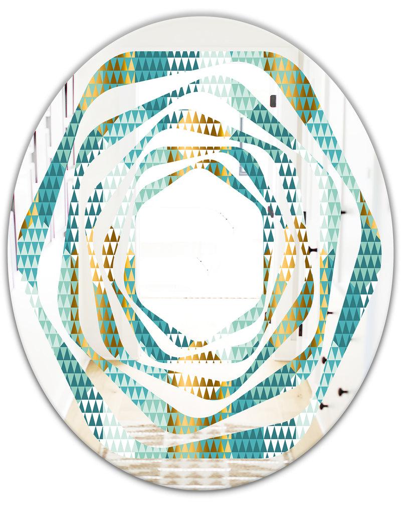 DesignQ Retro Hexagon Pattern IV - Modern Round Or Oval Wall Mirror - Whirl