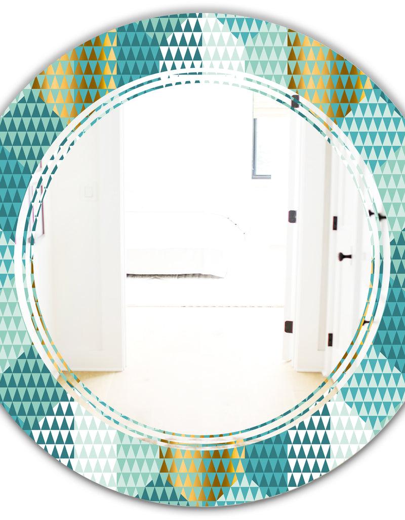 DesignQ Retro Hexagon Pattern IV - Modern Round Or Oval Wall Mirror - Triple C