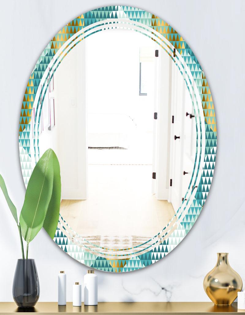 DesignQ Retro Hexagon Pattern IV - Modern Round Or Oval Wall Mirror - Triple C