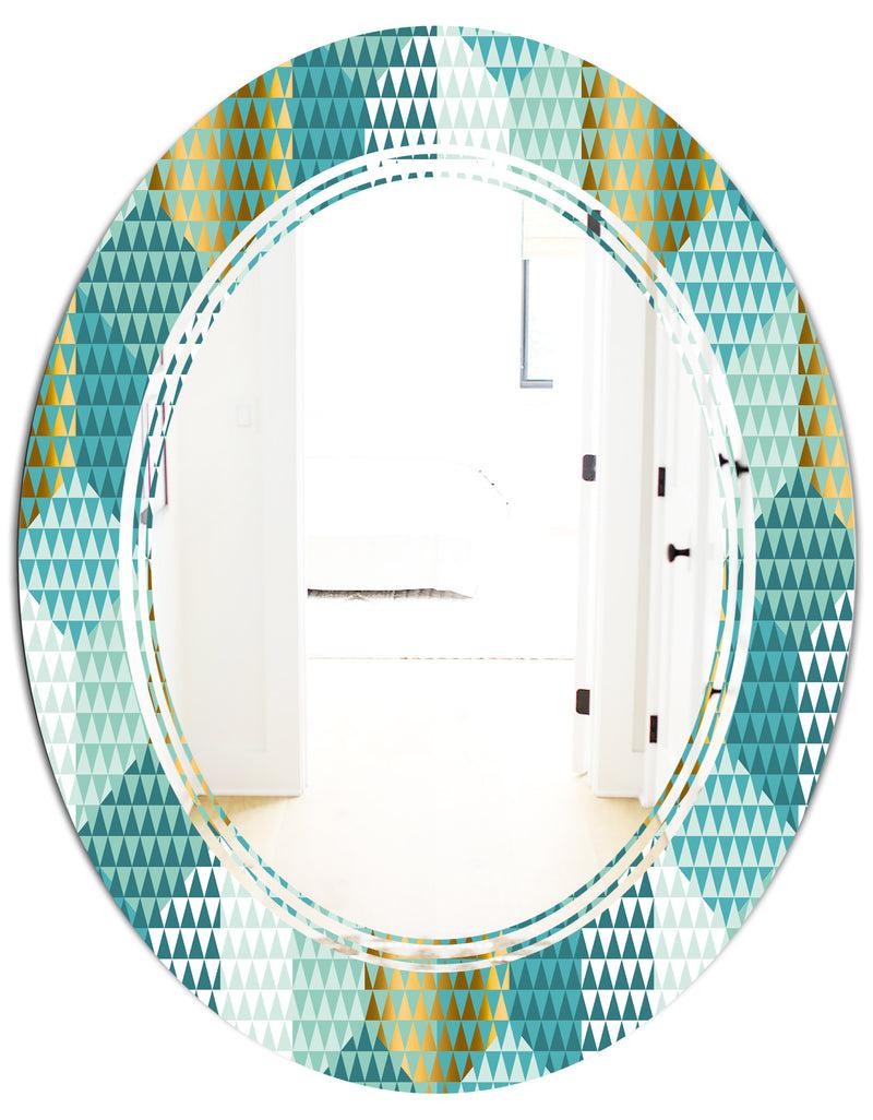 DesignQ Retro Hexagon Pattern IV - Modern Round Or Oval Wall Mirror - Triple C