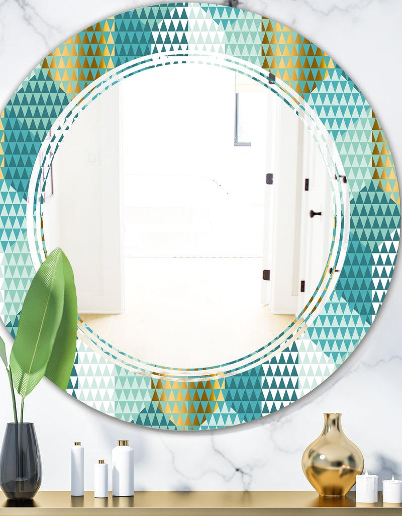 DesignQ Retro Hexagon Pattern IV - Modern Round or Oval Wall Mirror - Triple C