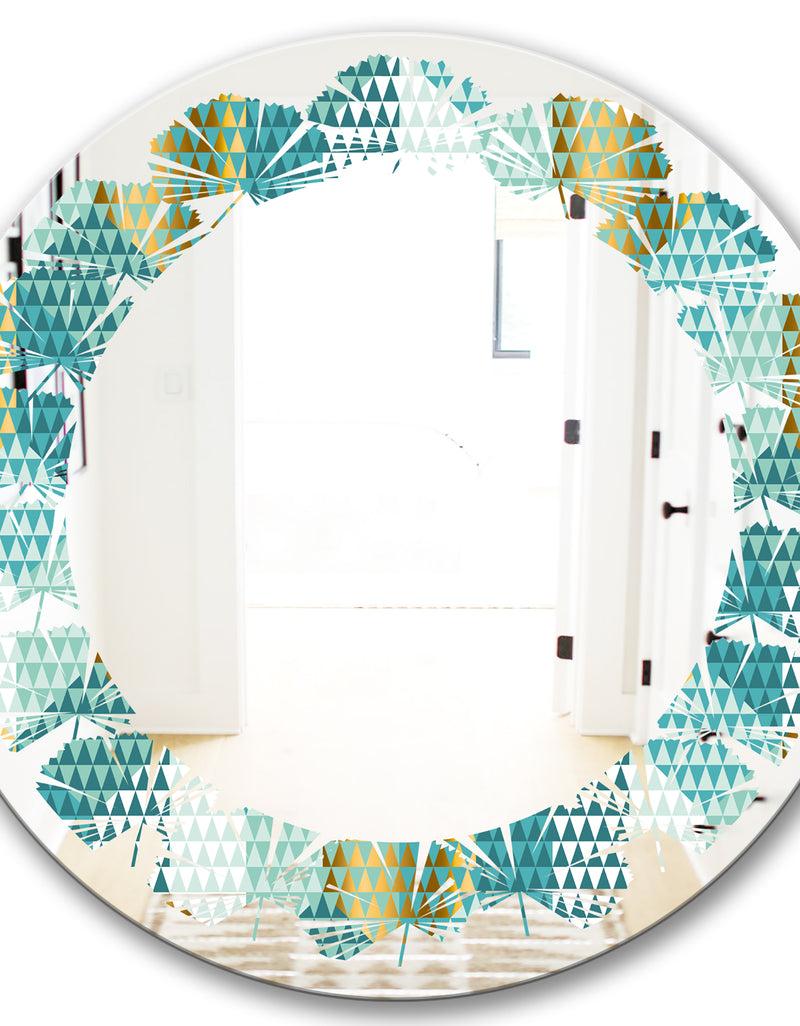 DesignQ Retro Hexagon Pattern IV - Modern Round Or Oval Wall Mirror - Leaves