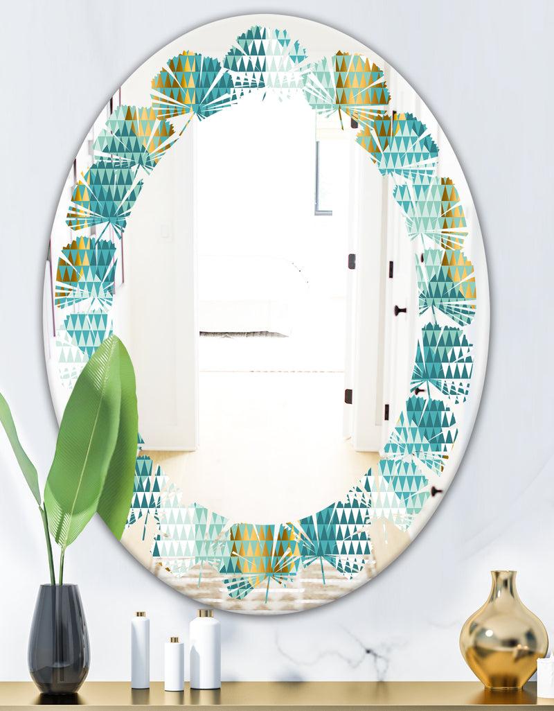 DesignQ Retro Hexagon Pattern IV - Modern Round Or Oval Wall Mirror - Leaves