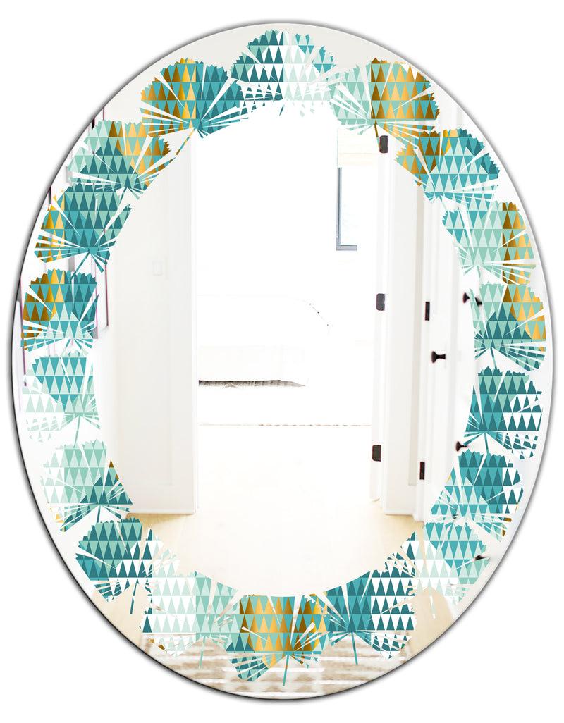 DesignQ Retro Hexagon Pattern IV - Modern Round Or Oval Wall Mirror - Leaves