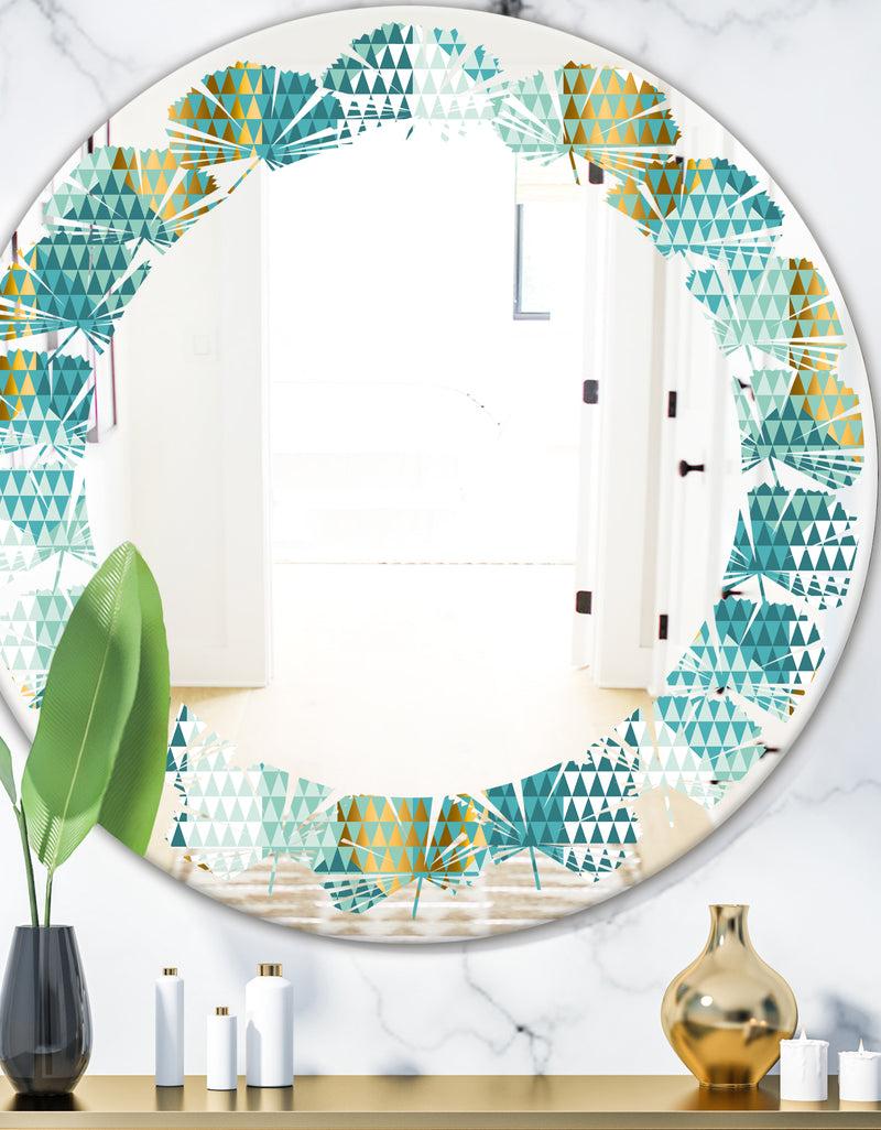 DesignQ Retro Hexagon Pattern IV - Modern Round or Oval Wall Mirror - Leaves