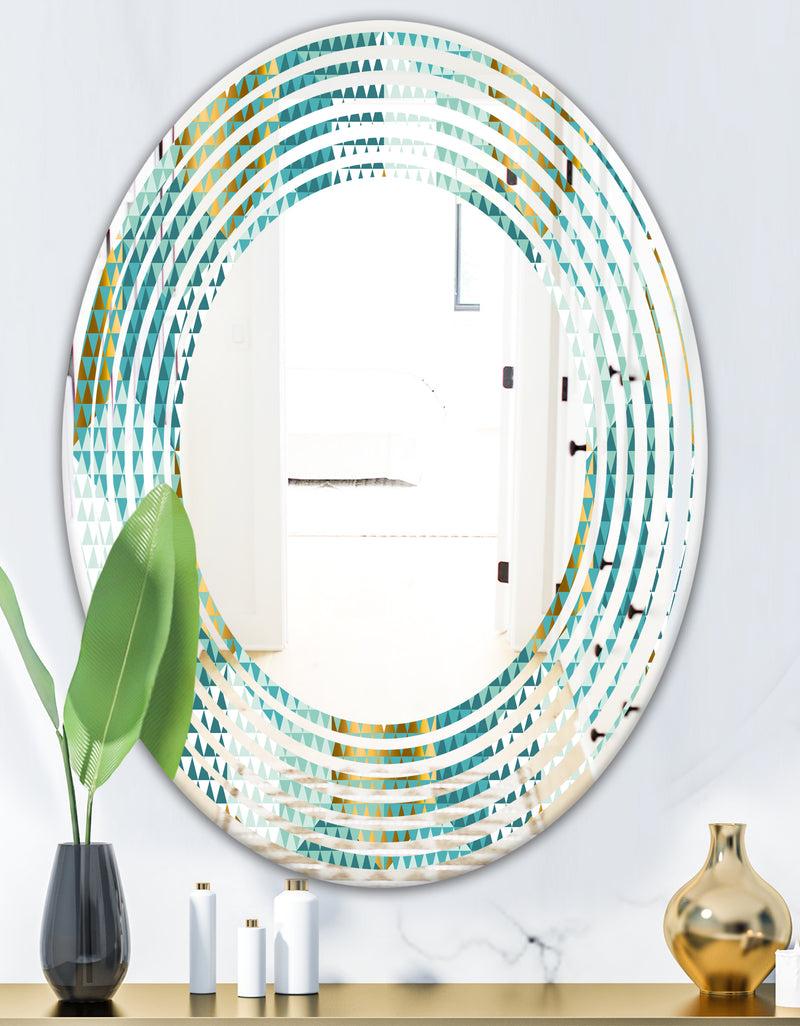 DesignQ Retro Hexagon Pattern IV - Modern Round Or Oval Wall Mirror - Wave