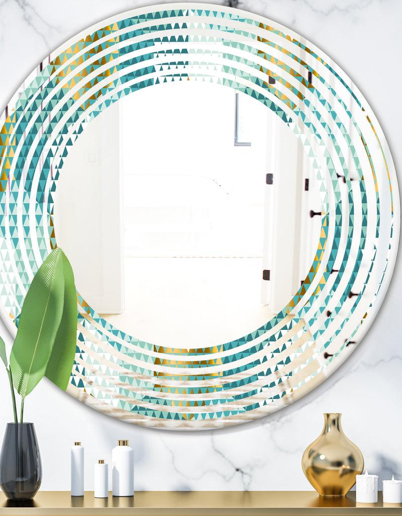 DesignQ Retro Hexagon Pattern IV - Modern Round or Oval Wall Mirror - Wave