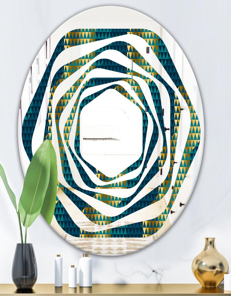 DesignQ Retro Hexagon Pattern V - Modern Round Or Oval Wall Mirror - Whirl