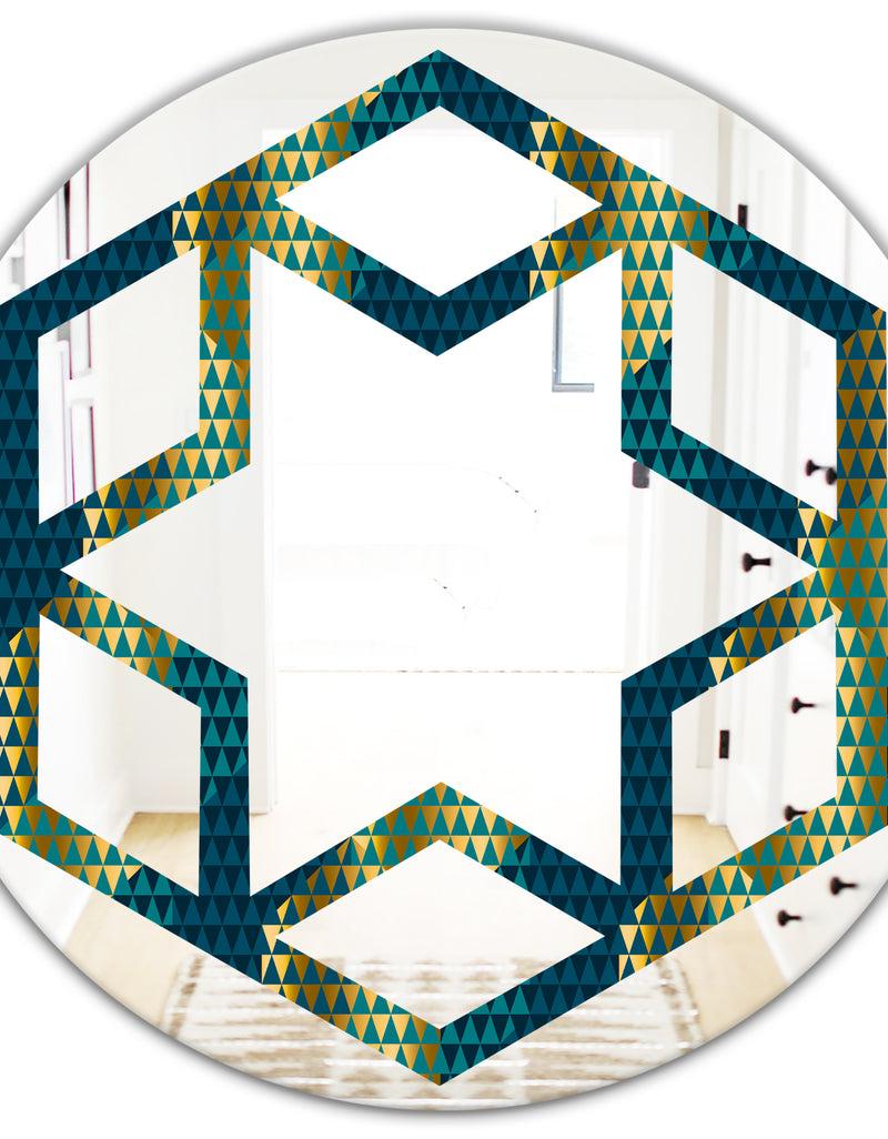 DesignQ Retro Hexagon Pattern V - Modern Round Or Oval Wall Mirror - Hexagon Star