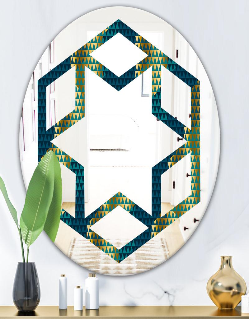 DesignQ Retro Hexagon Pattern V - Modern Round Or Oval Wall Mirror - Hexagon Star