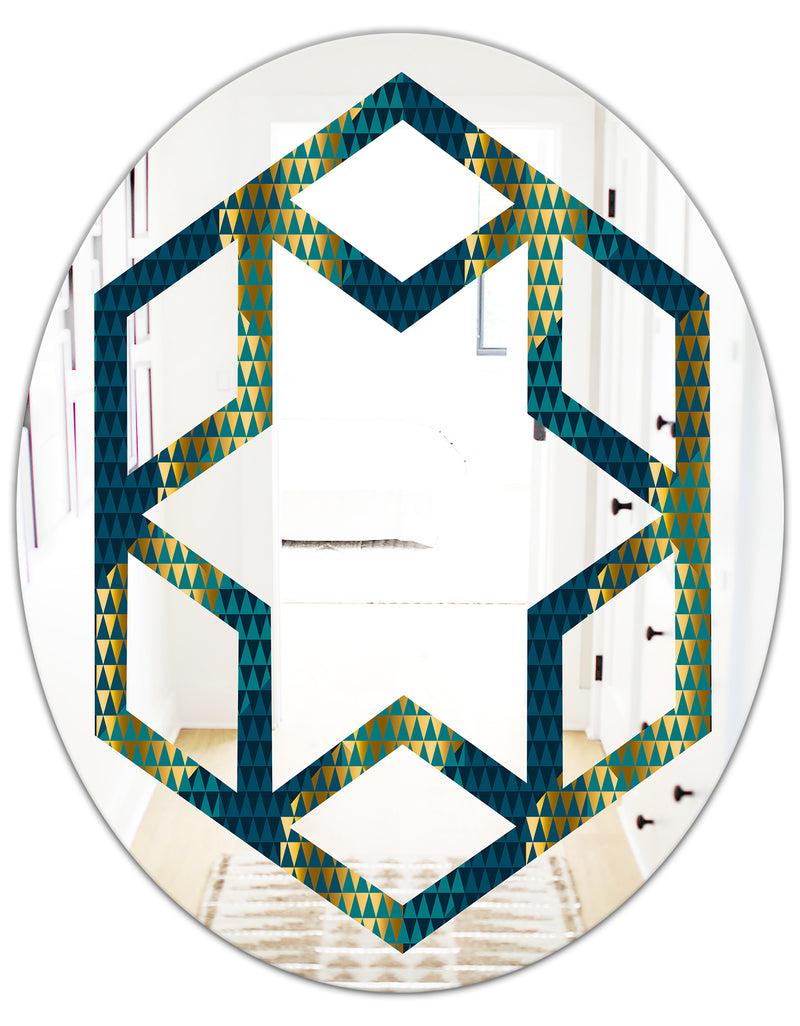 DesignQ Retro Hexagon Pattern V - Modern Round Or Oval Wall Mirror - Hexagon Star