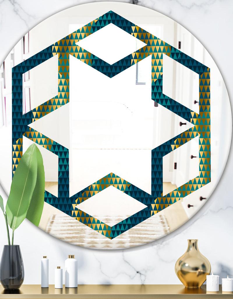 DesignQ Retro Hexagon Pattern V - Modern Round or Oval Wall Mirror - Hexagon Star
