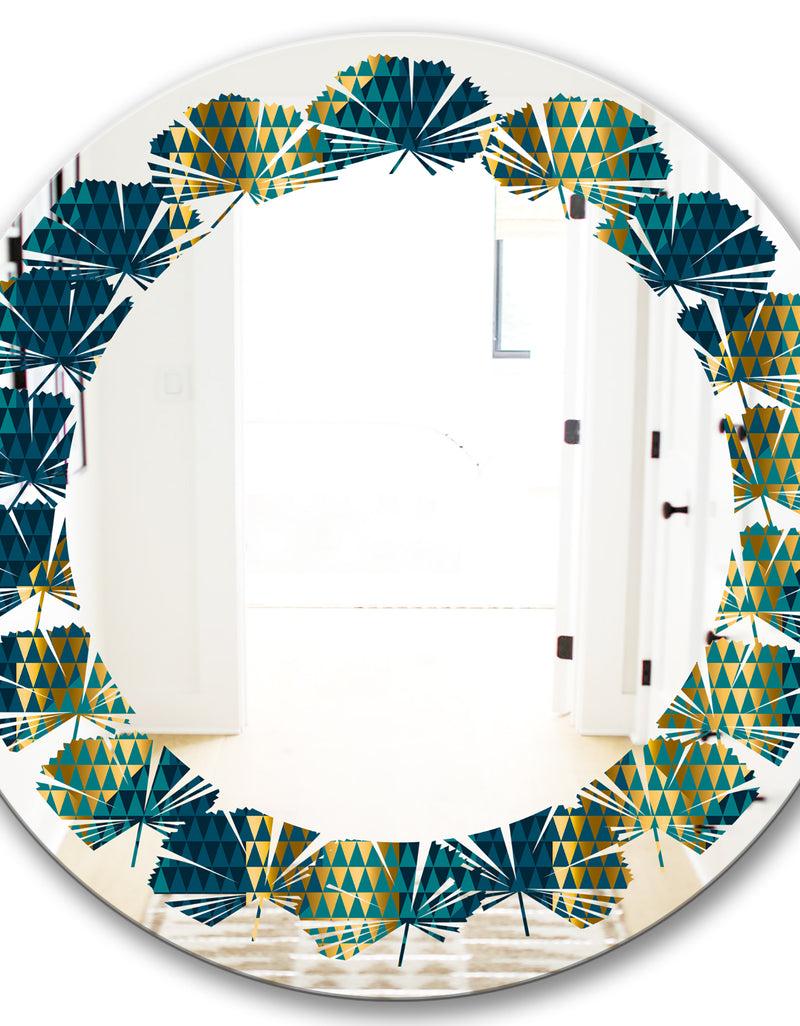 DesignQ Retro Hexagon Pattern V - Modern Round Or Oval Wall Mirror - Leaves