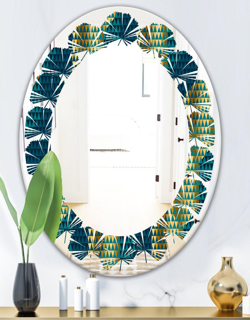 DesignQ Retro Hexagon Pattern V - Modern Round Or Oval Wall Mirror - Leaves