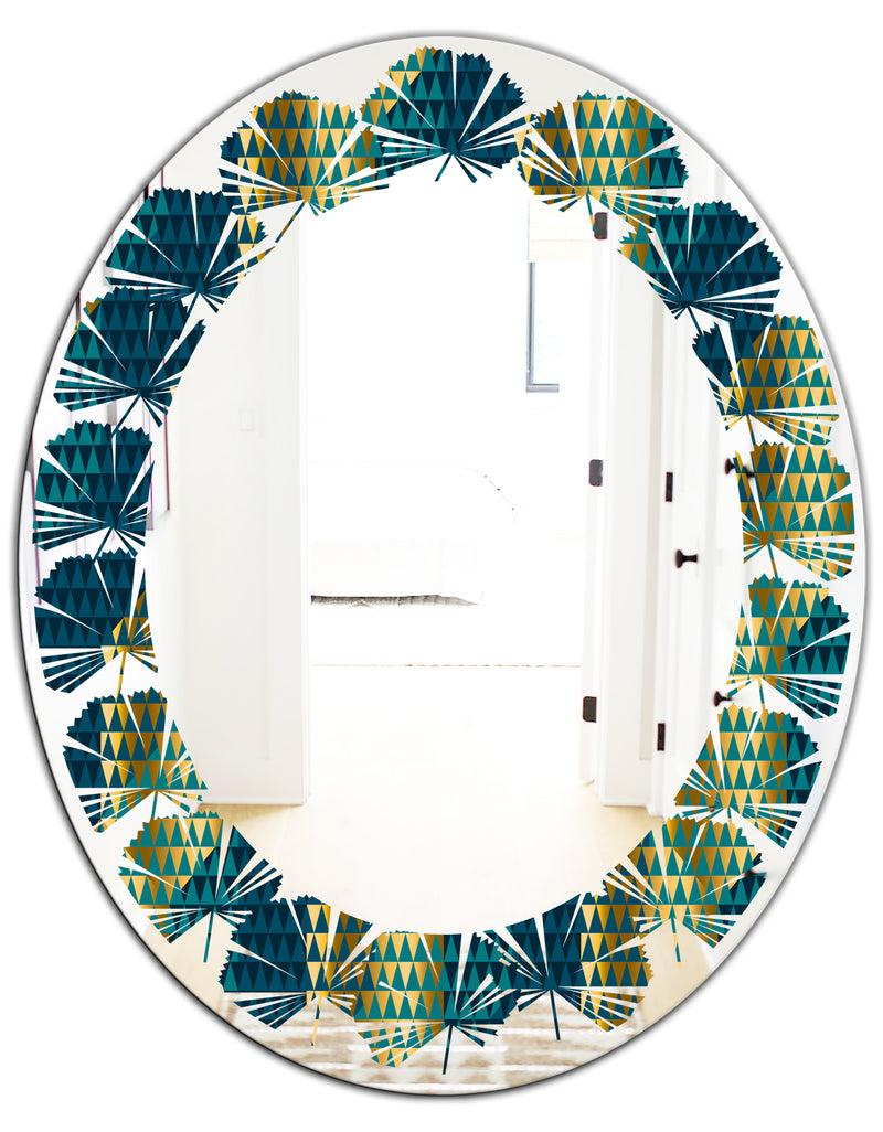 DesignQ Retro Hexagon Pattern V - Modern Round Or Oval Wall Mirror - Leaves