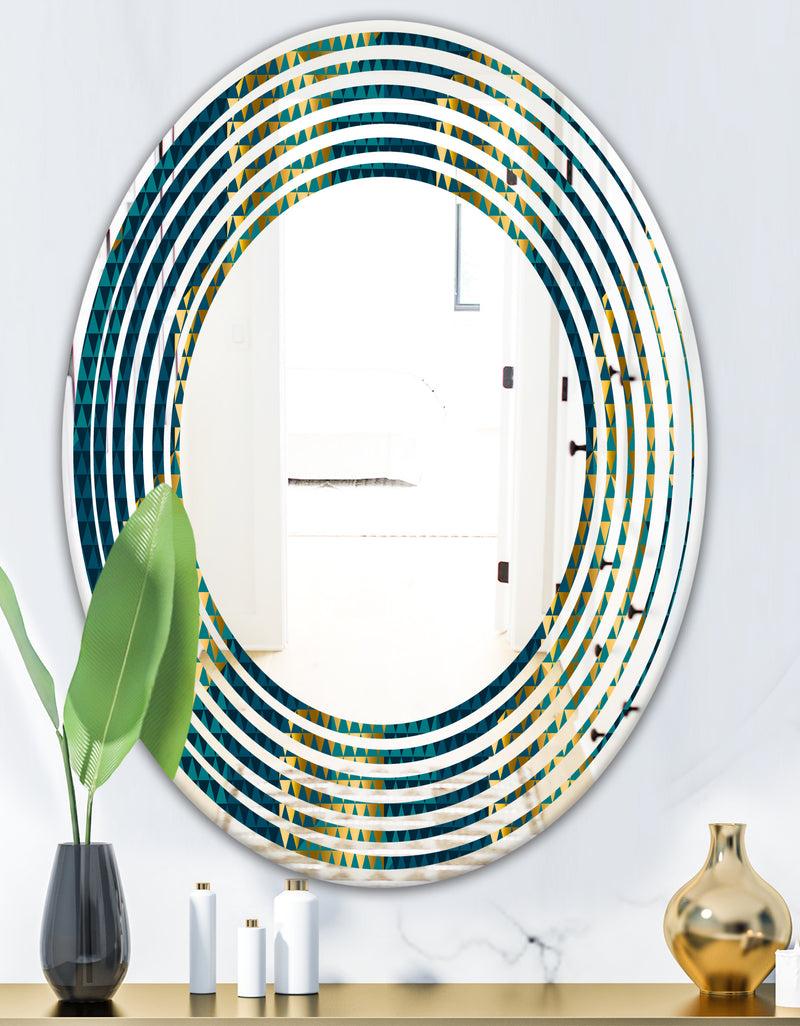 DesignQ Retro Hexagon Pattern V - Modern Round Or Oval Wall Mirror - Wave
