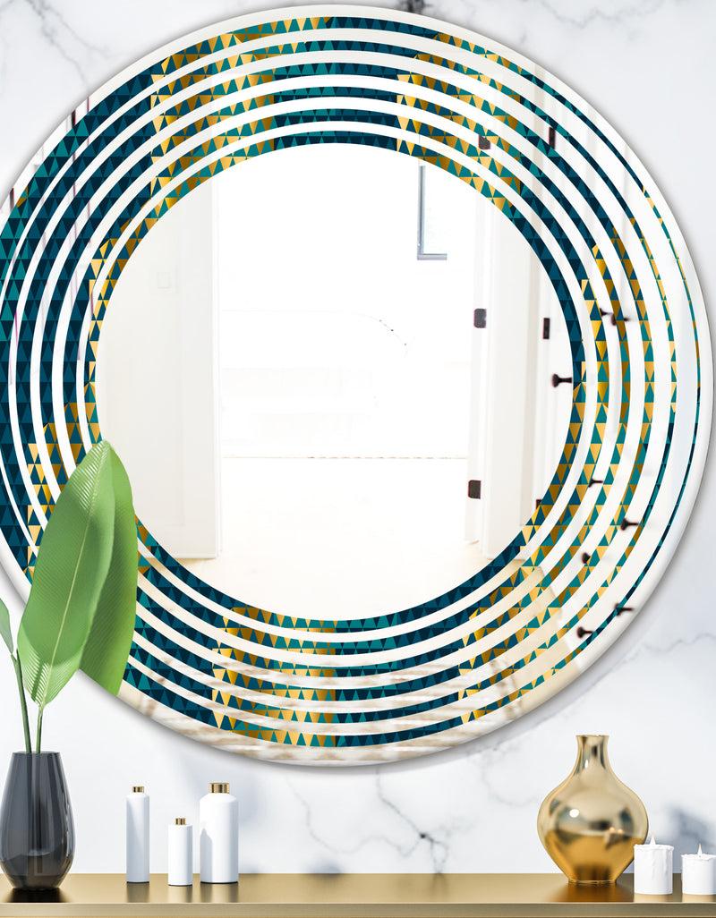 DesignQ Retro Hexagon Pattern V - Modern Round or Oval Wall Mirror - Wave