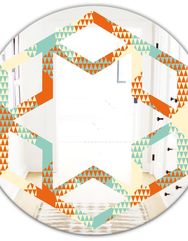 DesignQ Retro Hexagon Pattern VIII - Modern Round Or Oval Wall Mirror - Hexagon Star