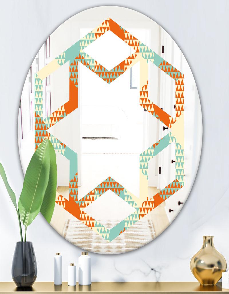 DesignQ Retro Hexagon Pattern VIII - Modern Round Or Oval Wall Mirror - Hexagon Star