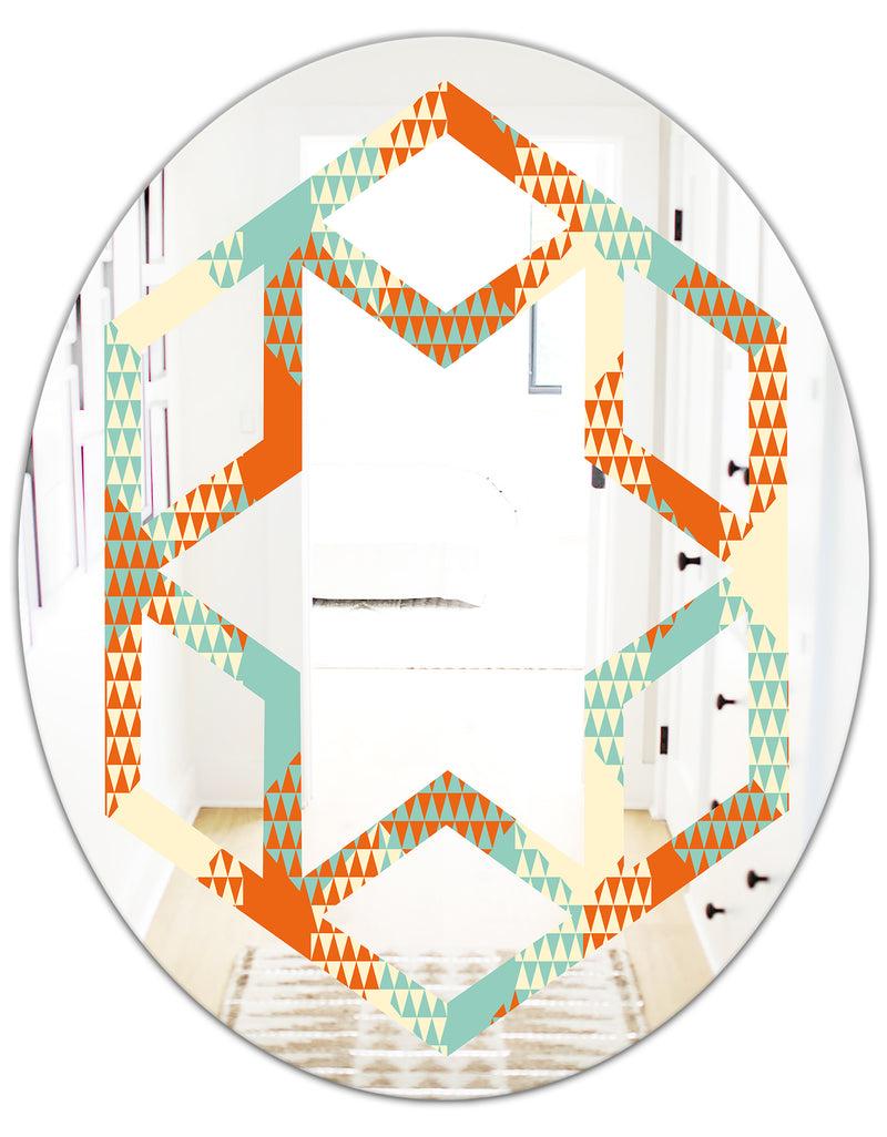 DesignQ Retro Hexagon Pattern VIII - Modern Round Or Oval Wall Mirror - Hexagon Star