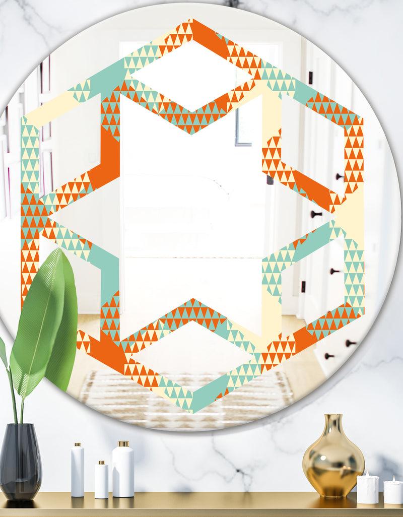DesignQ Retro Hexagon Pattern VIII - Modern Round or Oval Wall Mirror - Hexagon Star