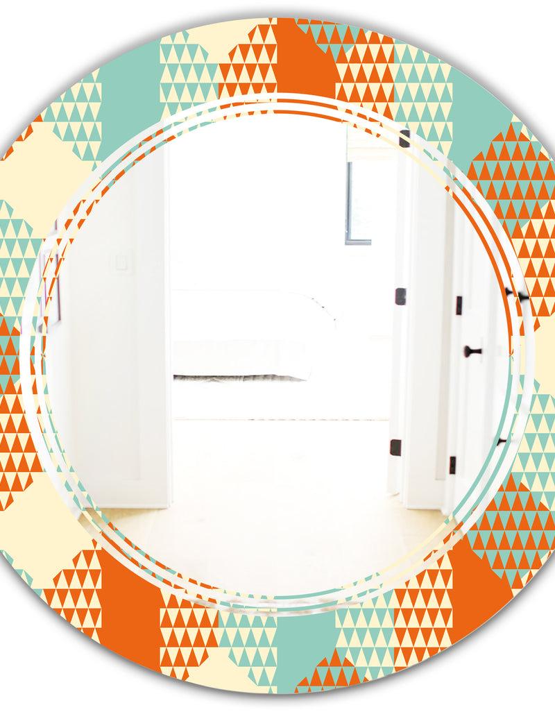 DesignQ Retro Hexagon Pattern VIII - Modern Round Or Oval Wall Mirror - Triple C