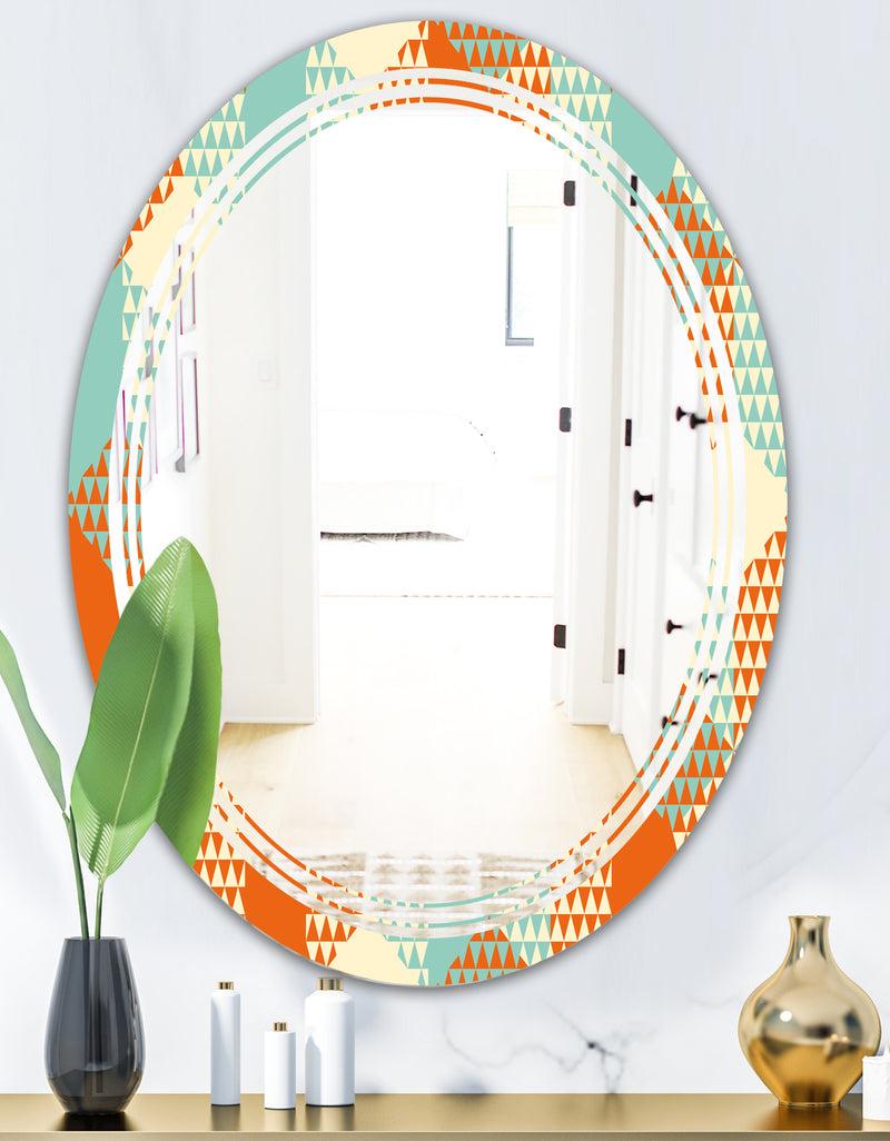 DesignQ Retro Hexagon Pattern VIII - Modern Round Or Oval Wall Mirror - Triple C